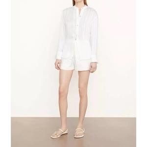 NEW VINCE drapey stripe band collar shirt in optic white